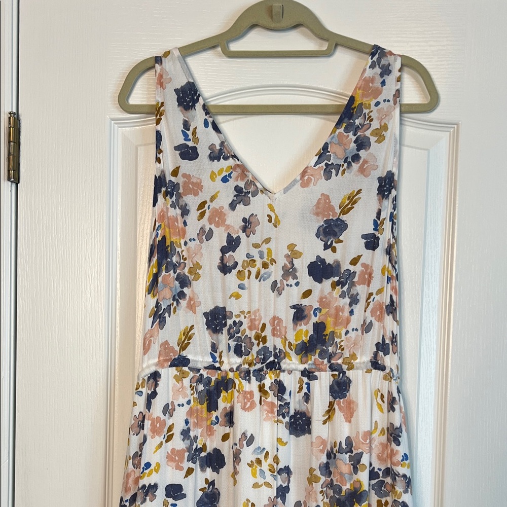 Lucky Brand White Floral Maxi Dress with Blue and Peach Flowers - Picture 6 of 8